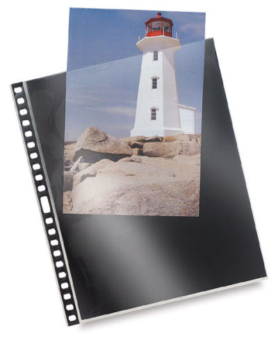 Archival Sheet Protectors - Artwork of lighthouse partially inserted in sheet protector
