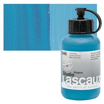 Open in modal - Lascaux Studio Acrylic - Turquoise Blue, 85 ml bottle and swatch