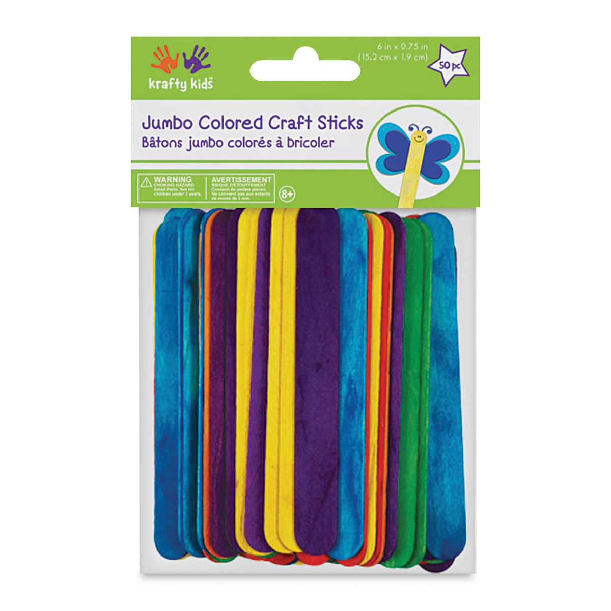 Krafty Kids Colored Craft Sticks - Jumbo, 3/4 W x 6 L, Assorted