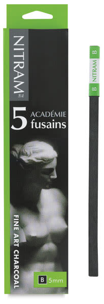 Nitram B Academie Fusains Charcoal - Soft, Front of package of 5 shown with one Baton
