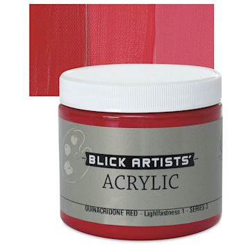 Open in modal - Blick Artists' Acrylic - Quinacridone Red, 16 oz jar and swatch