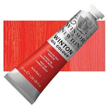 Open in modal - Winsor & Newton Winton Oil Color - Cadmium Red Medium, 37 ml tube and swatch