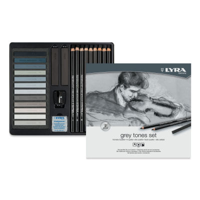 Lyra Grey Tones Sketching Set (contents in open tin with front packaging)