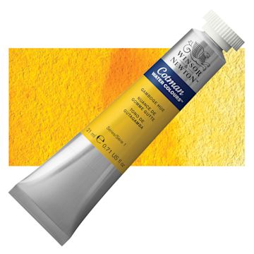 Open in modal - Winsor & Newton Cotman Watercolor - Gamboge Hue, 21 ml tube and swatch