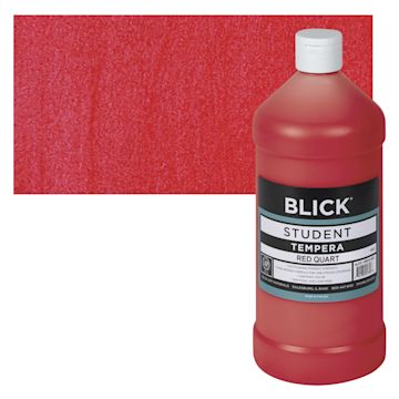 Open in modal - Blick Original Formula Student Tempera Paint - Red, 32 oz bottle and swatch