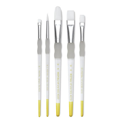 Royal Langnickel Soft Grip White Taklon Brush Set - Short Handle, Set of 5