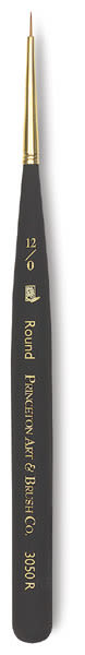 Princeton Mini Detailer Series 300 Synthetic Brushes, Round Mini Brush - Size 12/0