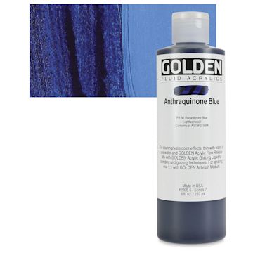 Open in modal - Golden Fluid Acrylic - Anthraquinone Blue, 8 oz bottle and swatch