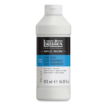 Open in modal - Liquitex Acrylic Gesso-Clear 16oz Bottle. Front of bottle.