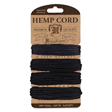 Open in modal - Hemptique Hemp Cord Card - Multi-Weight Black Colors, 104 ft, 10 - 48 lb