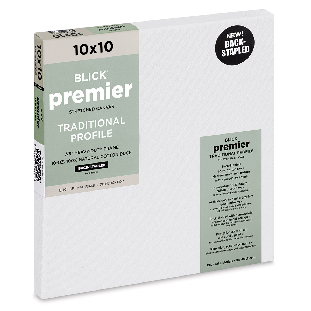 Blick Premier Stretched Cotton Canvas - Traditional Profile, Back-Stapled,  10 x 10