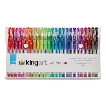Open in modal - Kingart Studio Gel Pens - Set of 50, Glitter and Glitter Neon Colors, front of the packaging