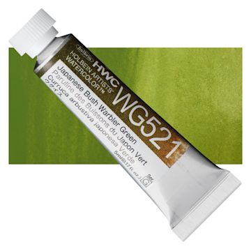 Open in modal - Holbein Artists' Watercolor - Japanese Bush Warbler Green, 15 ml tube and swatch