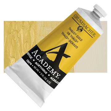 Open in modal - Grumbacher Academy Acrylic - Thalo Gold, 90 ml tube and swatch
