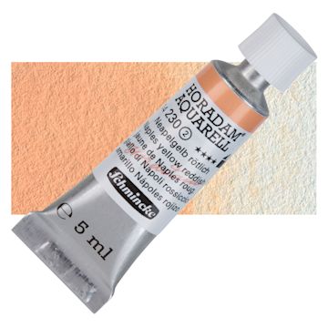 Open in modal - Schmincke Horadam Aquarell Watercolor - Naples Yellow Reddish, 5 ml tube and swatch