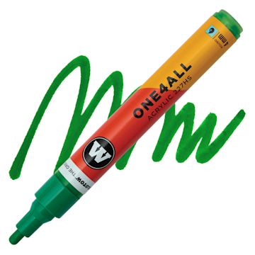 Open in modal - Molotow One4All Acrylic Marker - 4 mm Tip, Clover Green, Bullet Tip, swatch and marker