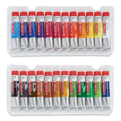 Talens Art Creation Watercolor Set - Components of Set of 24 tubes shown in package storage trays