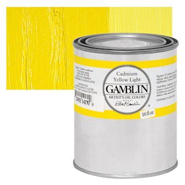 Open in modal - Gamblin Artist's Oil Color - Cadmium Yellow Light, 16 oz Can and swatch