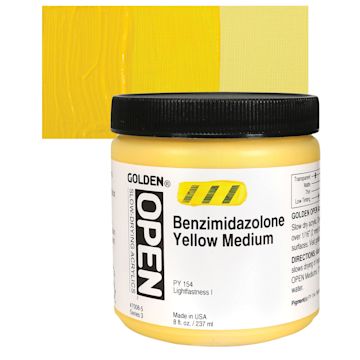 Open in modal - Golden Open Acrylic - Benzimidazolone Yellow Medium, 8 oz Jar and swatch