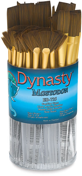 Dynasty Mastodon Synthetic Brush Canister - Front view of package of 36 Fan and 36 Glaze Brushes