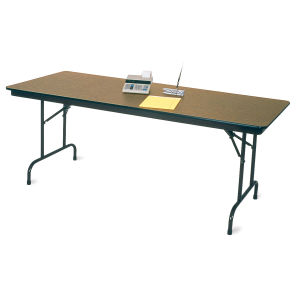 Budget-Priced Adjustable Folding Table- right angle showing steel pedestal legs and locking mechanism