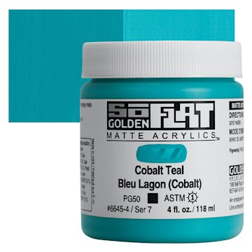 Open in modal - Golden SoFlat Matte Acrylic Paint - Cobalt Teal, 118 ml, Jar and swatch