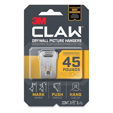 Open in modal - 3M Claw Drywall Picture Hanger - 45 lb, Package of 3 (In packaging)