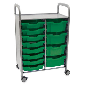 Gratnells Callero Plus Cart - Double Cart, 8 Shallow and 4 Deep Trays, Grass Green