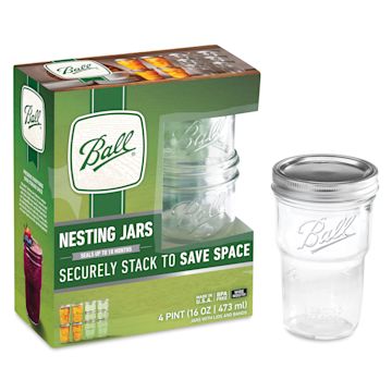Open in modal - Ball Nesting Mason Jars and Lids - 16 oz jar next to packaging