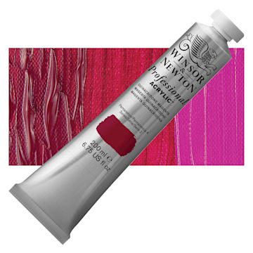 Open in modal - Winsor & Newton Professional Acrylic Paint - Quinacridone Magenta, 200 ml tube and swatch