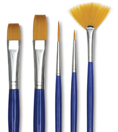 Blick Scholastic Golden Taklon Brushes and Sets, Assorted set of 5 short handle