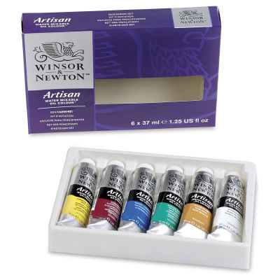 Winsor & Newton Artisan Water Mixable Oil Paints - Beginner Set of 6 37ml Colors shown in open tray