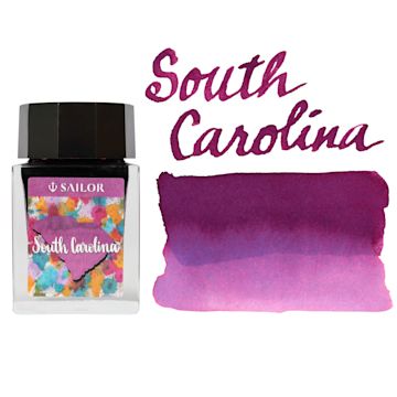 Open in modal - Sailor USA State Ink - South Carolina, Amethyst Purple, 20 ml, swatch and bottle