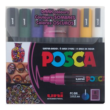 Open in modal - Posca Paint Markers - Dark Colors, Set of 8, Medium Tip, 2.5 mm - front of packaging