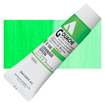 Open in modal - Holbein Acrylic Gouache - Luminous Green, 20 ml tube and swatch