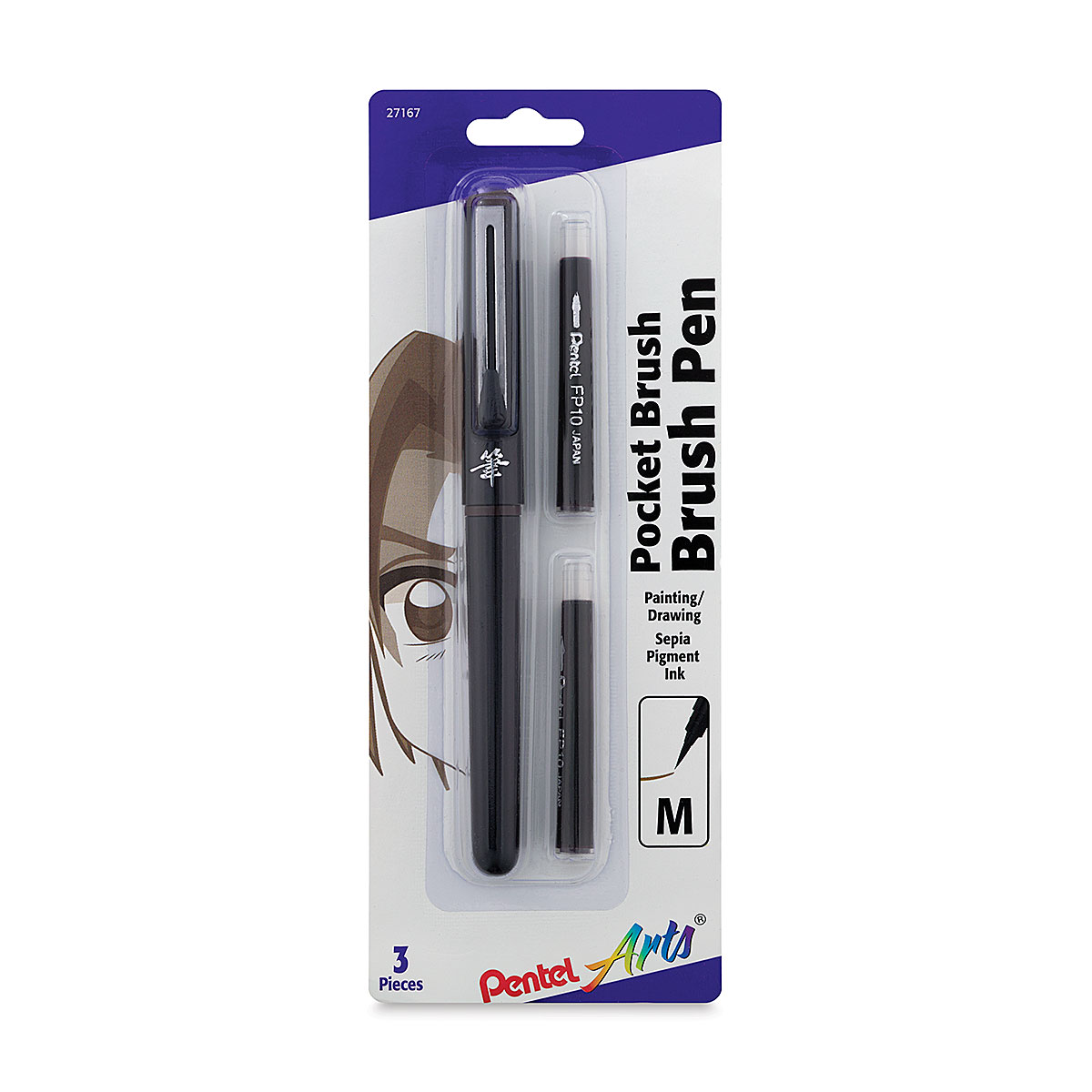 Pentel Arts Portable Pocket Brush Pen (Medium Point), 1Pen & 2Refills