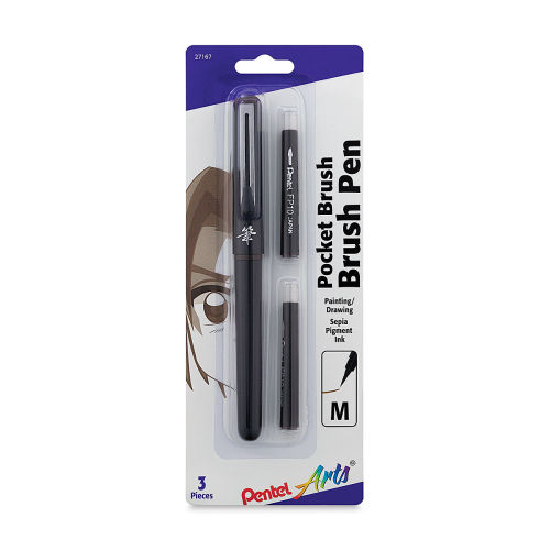 Pentel Pocket Brush Pen - Pen with 2 Refills, Sepia