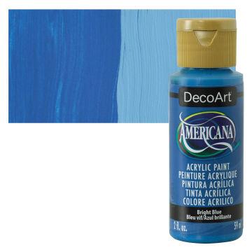 DecoArt Americana Acrylic Paint - Bright Blue, 2 oz, Swatch with bottle