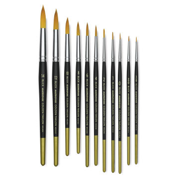 Blick Masterstroke Golden Taklon Brushes - Several Round brushes shown upright