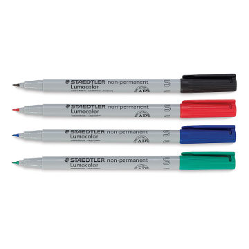 Staedtler Lumocolor Non-Permanent Markers - Set of 4 Superfine Markers, horizontal and uncapped