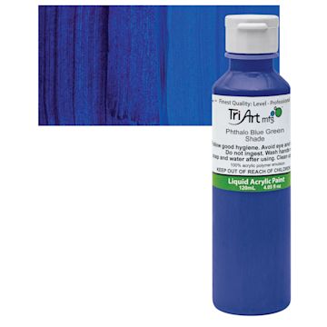 Open in modal - Tri-Art Liquid Artist Acrylic - Phthalo Blue Green Shade, 120 ml bottle and swatch
