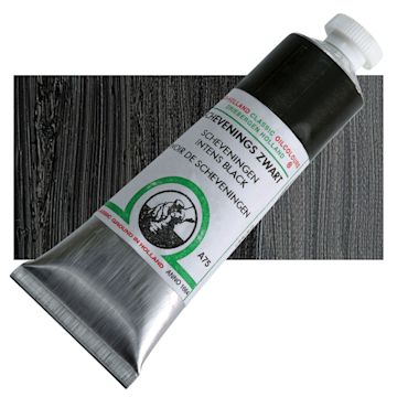 Open in modal - Old Holland Classic Oil Color - Scheveningen Intense Black, 40 ml tube and swatch