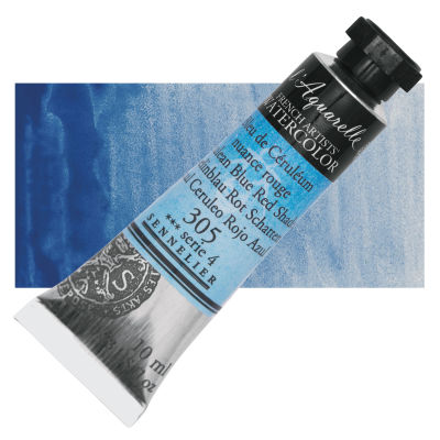 Sennelier French Artists' Watercolor - Cerulean Blue Red Shade, 10 ml, Tube with Swatch