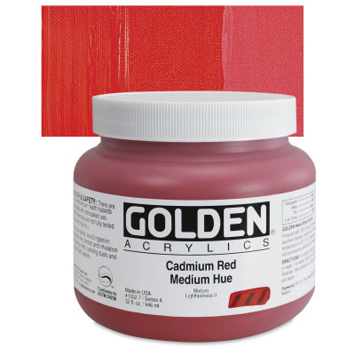 Golden Heavy Body Artist Acrylics - Cadmium Red Medium Hue, 32 oz Jar