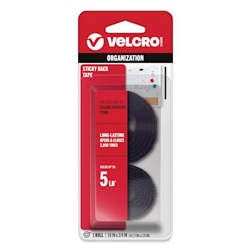 Open in modal - Velcro Sticky Back Fasteners - 3/4" x 18", Black, Tape