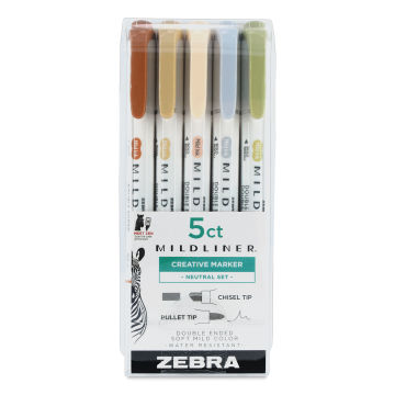 Zebra Mildliner Double Ended Creative Markers - Neutral Colors, Set of 5 