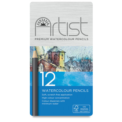 Fantasia Watercolor Pencils - Top view of tin of 12 Watercolor pencils