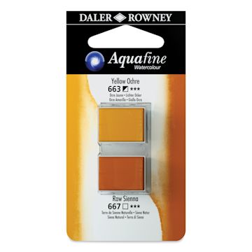 Open in modal - Daler-Rowney Aquafine Watercolors - Set of 2, Yellow Ochre and Raw Sienna, Half Pan