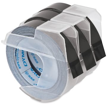 Open in modal - Dymo Xpress Embossing Label Maker - Side view of 3 Black Label tapes
