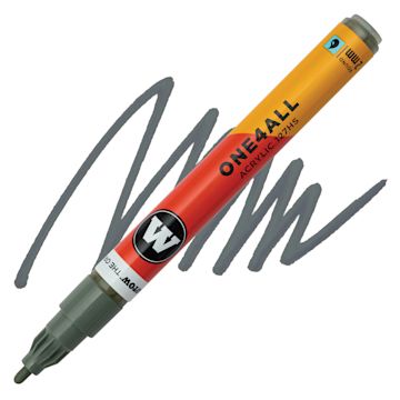 Open in modal - Molotow One4All Acrylic Marker - 2 mm Tip, Stone Grey Middle, Bullet Tip, swatch and marker